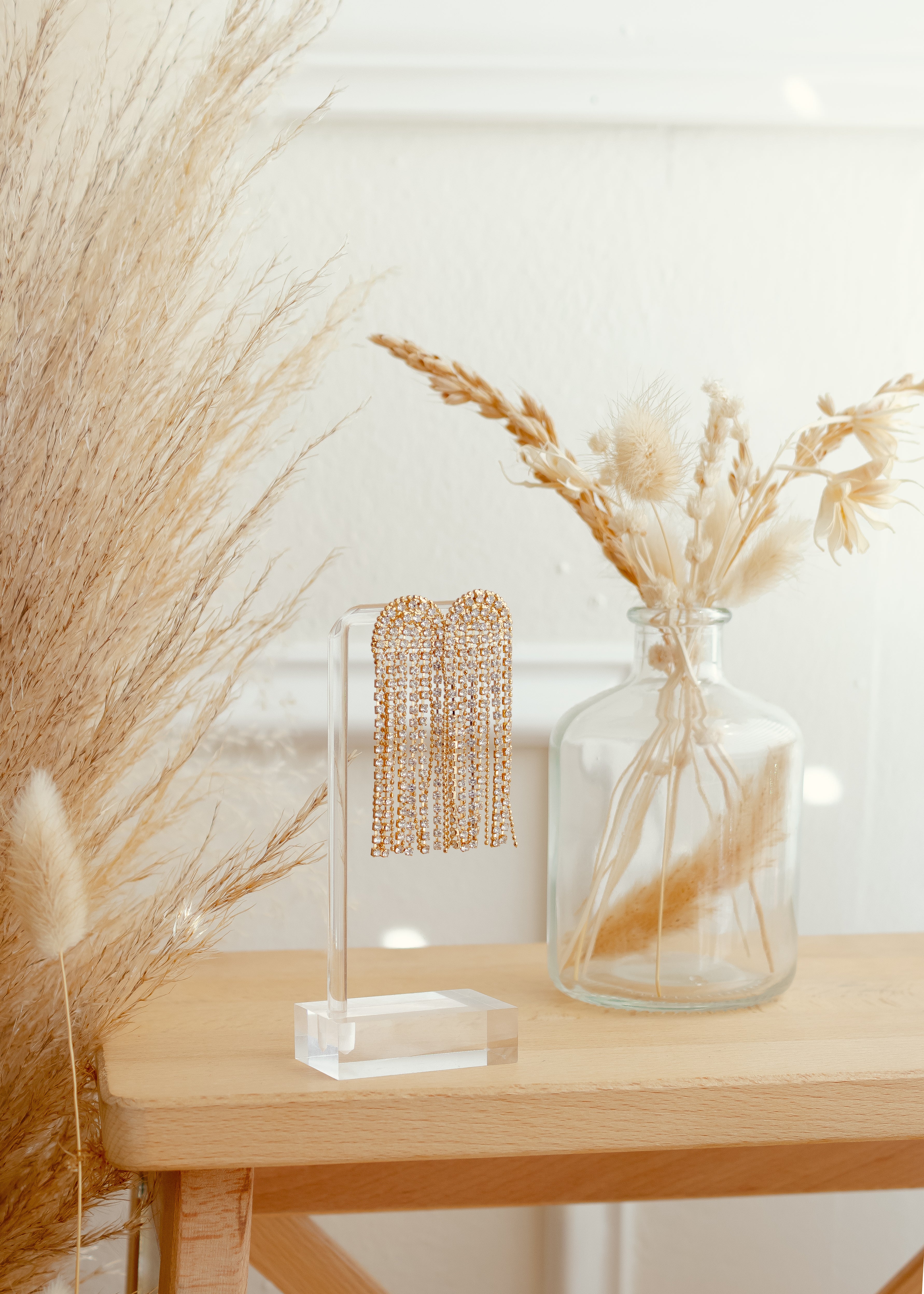 Making A Statement Arch Rhinestone Gold Fringe Earrings