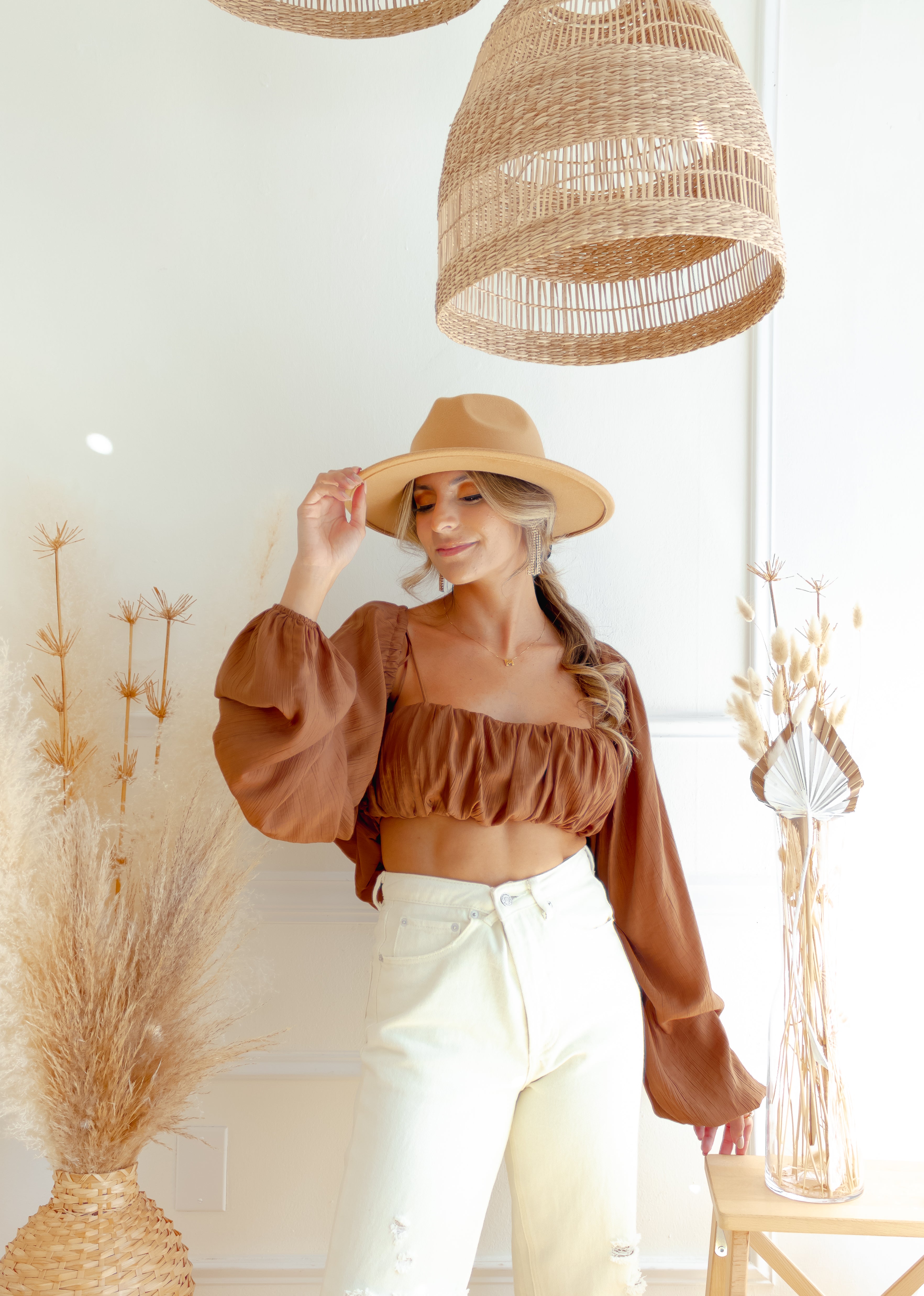 Aspen Brown Crop Top & Long Sleeve Top Set