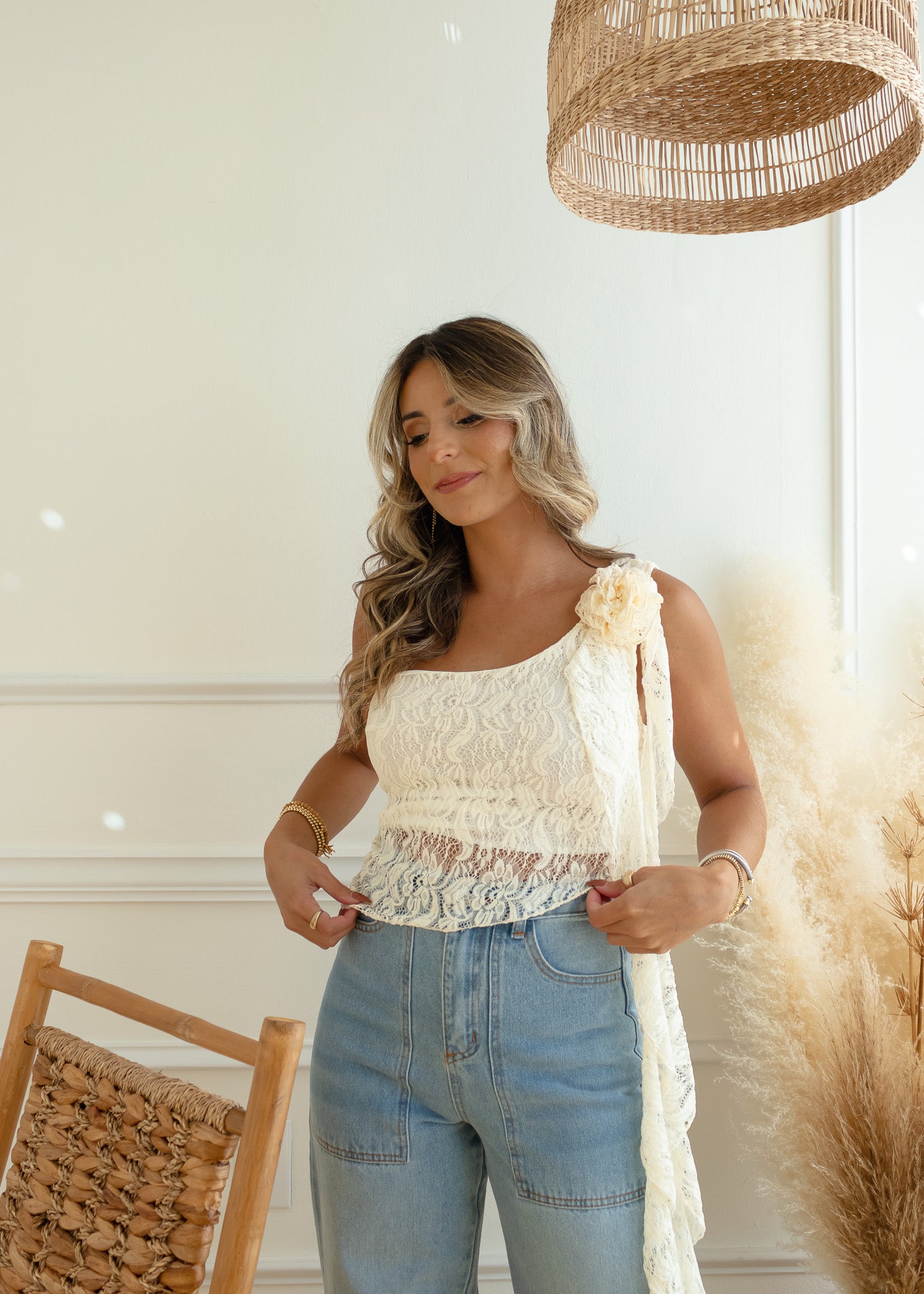 Without A Doubt Cream Rosette Lace Top