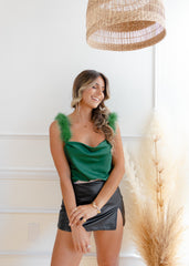 Big Big Energy Forest Green Satin Top