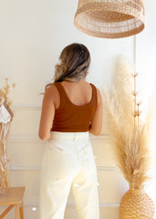 All Day Every Day Brown Ribbed Crop Top