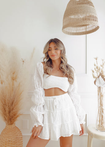 Angel Energy Cream Ribbed Lace Up Crop Top